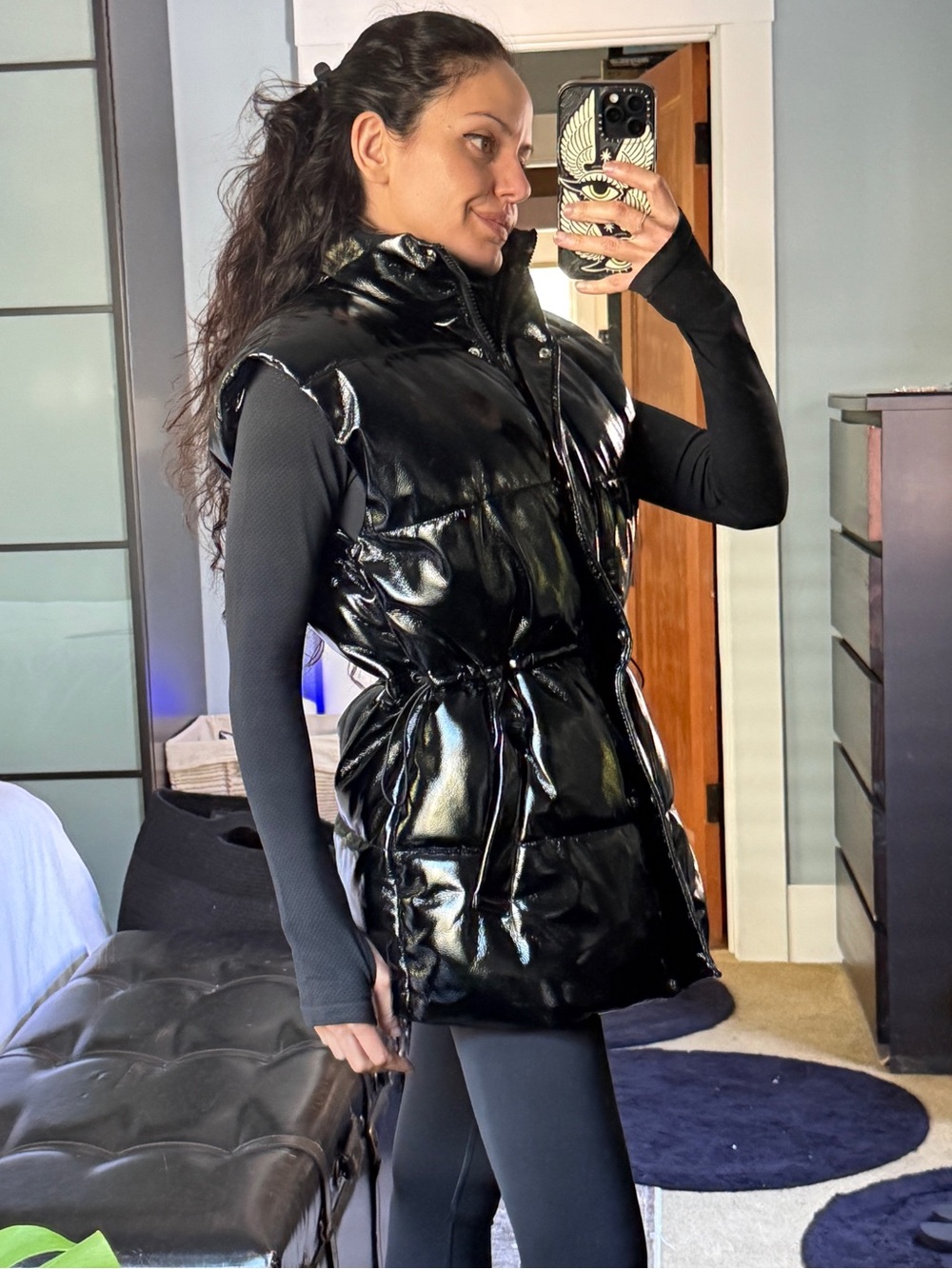H&M Black Glossy Puffer Long Vest